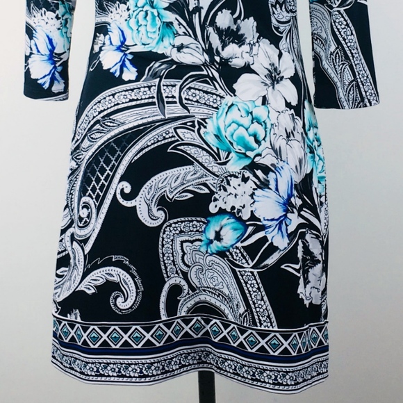 WHBM Blue Floral Boat Neck Shift Dress Womans XS - Picture 4 of 7